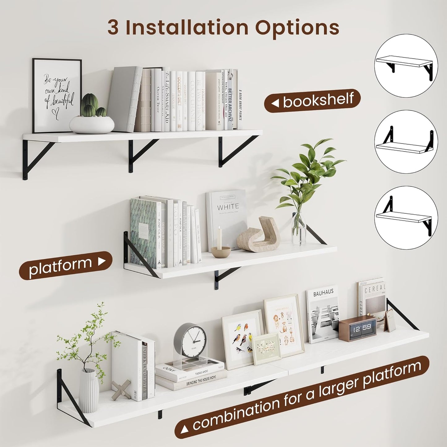 Axeman White Floating Shelves for Wall - 36 Inch Wide x 10 Inch Deep Floating Shelves Set of 2 -White Wide Wall Shelves for Living Room Bathroom Bedroom