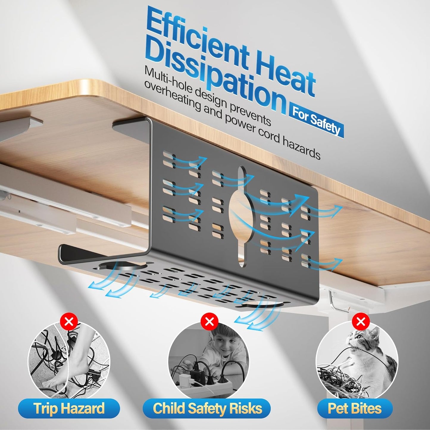 2 Pack Cable Management Under Desk Black, Cinati 32" Large Cable Management Tray, Under Desk Alloy Steel Wire Organizers, Cord Hider Tray for Office and Home - Tape or Screw Installation