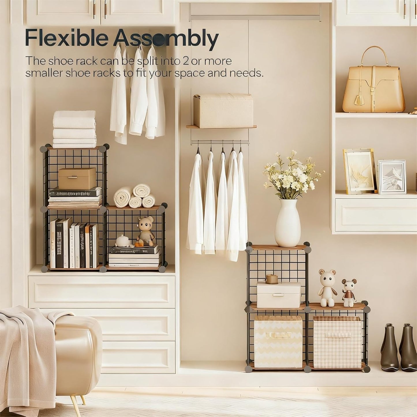 HOOBRO Cube Storage Organizer, 6-Cube Metal Grid Storage Shelf, Modular Cabinet, DIY Cube Storage Organizer, for Living Room, Bedroom, Study, Rustic Brown and Black BF06CW01