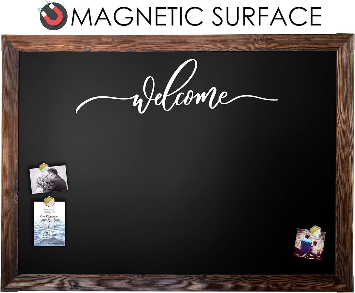 Loddie Doddie Magnetic Chalkboard - 46 x 34.5 in. Rustic Wood Frame - Easy-to-Erase Magnetic Board for Wall Decor & Magnet Display - Chalkboard Sign