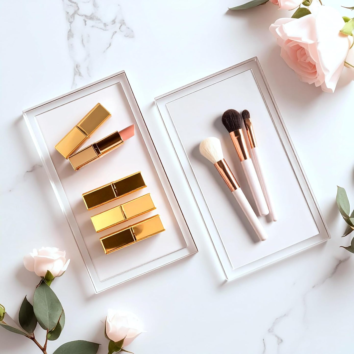 Amazing Abby - Selena - 2-Pack Acrylic Vanity Tray (9.5"x5.5"), 9mm Thick Acrylic, Plastic Bathroom Countertop Organizer, Clear Decorative Dish, Great for Vanity, Nightstand, Entryway, and Home Decor