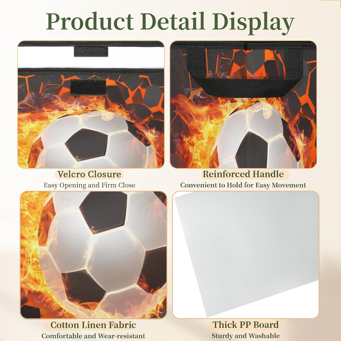 Closet Storage Bins Storage Baskets for Organizing with Flip-Top Lid & Handles, 27 Quart Large Linen Closet Organizers and Storage Cubes, Decorative Wardrobe Boxes for Organization (Cool Soccer)