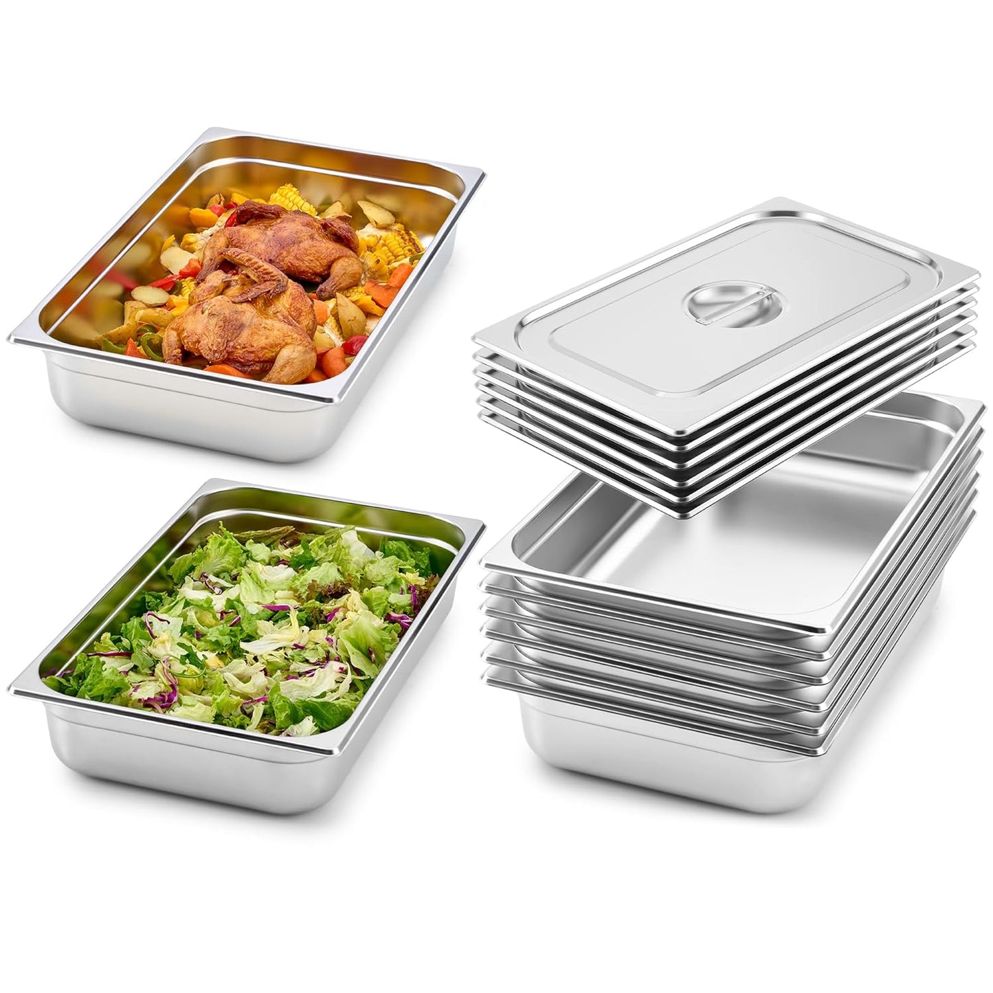 WILPREP 6 Pack Hotel Pans NSF Listed, 1/1 Size 4 in Deep Steam Table Pans with Lids, Food Grade Stainless Steel Hotel, 14.3 qt Catering Food Storage for Buffets Events Restaurants