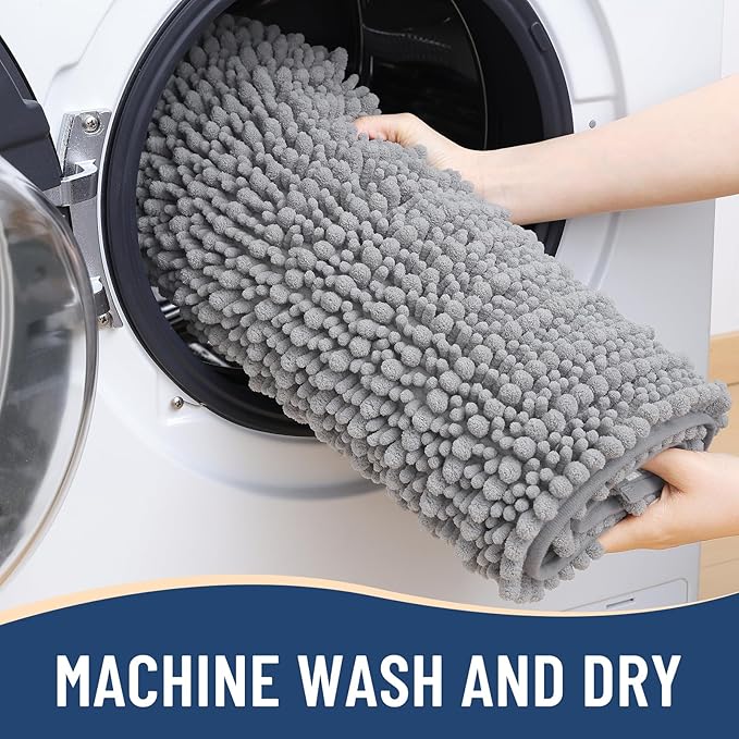 Arotive Luxury Chenille Bathroom Rug Mat, Extra Soft Thick Absorbent Shaggy Bath Rugs, Non-Slip Machine Wash Dry, Plush Bath Mats for Bathroom, Shower and Tub, 24x16, Light Grey