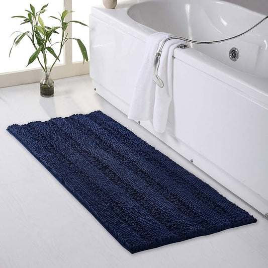 KGORGE Bathroom Rugs Mats - Water Absorbent Bath Mat Non-Slip Extra Soft Thick Shaggy Plush Carpet for Tub Kitchen Toilet Decorations Gifts, Navy Blue, 47 x 24, 1 Piece