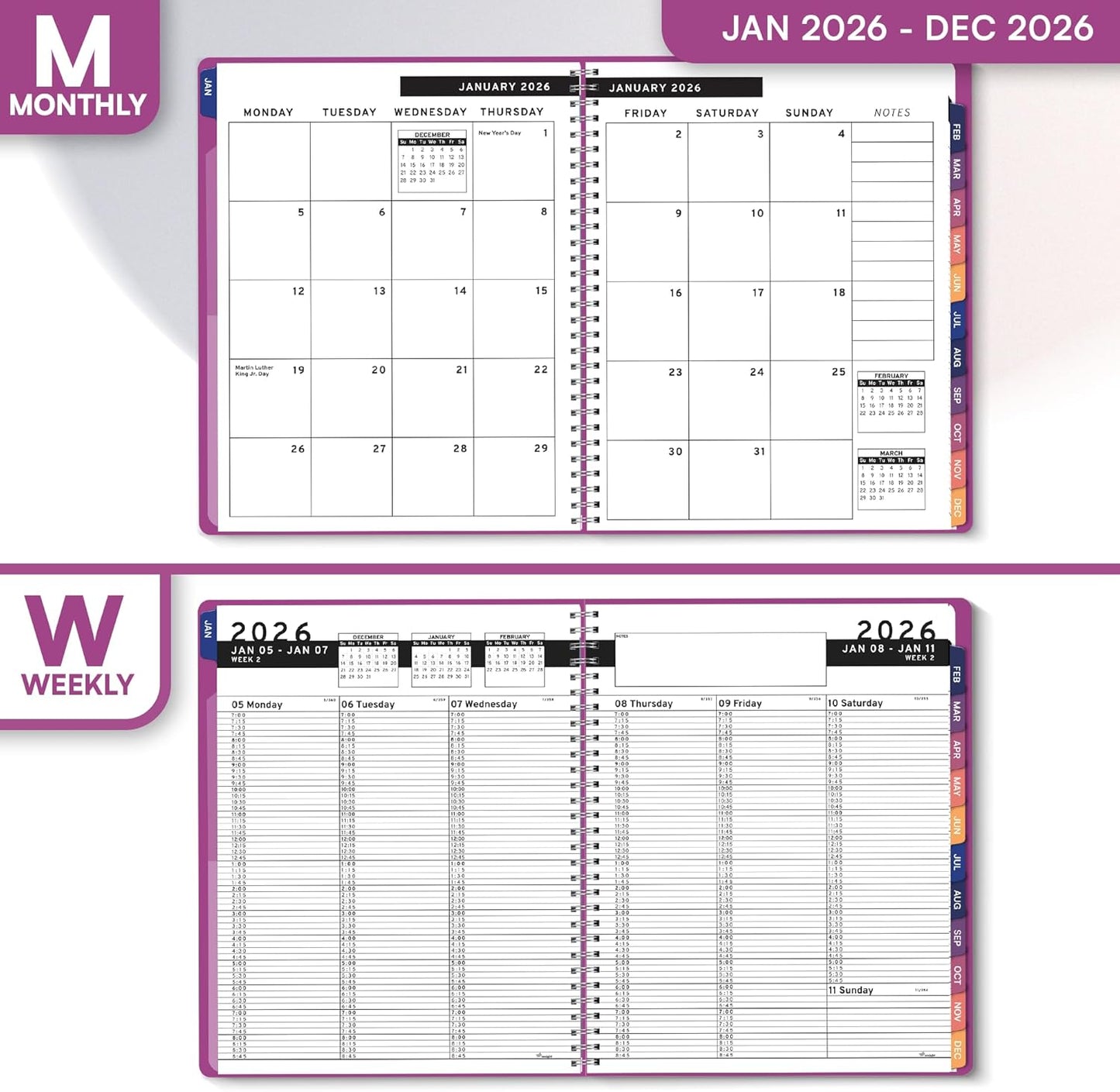 Ensight 2026 Appointment Book and Planner 8.5" x 11" Large Hourly Weekly Daily Schedule Book with Tabs, 15 Minute Time Slots, Magenta Calendar Organizer Jan 2026–Dec 2026 Appointment Planner - Magenta