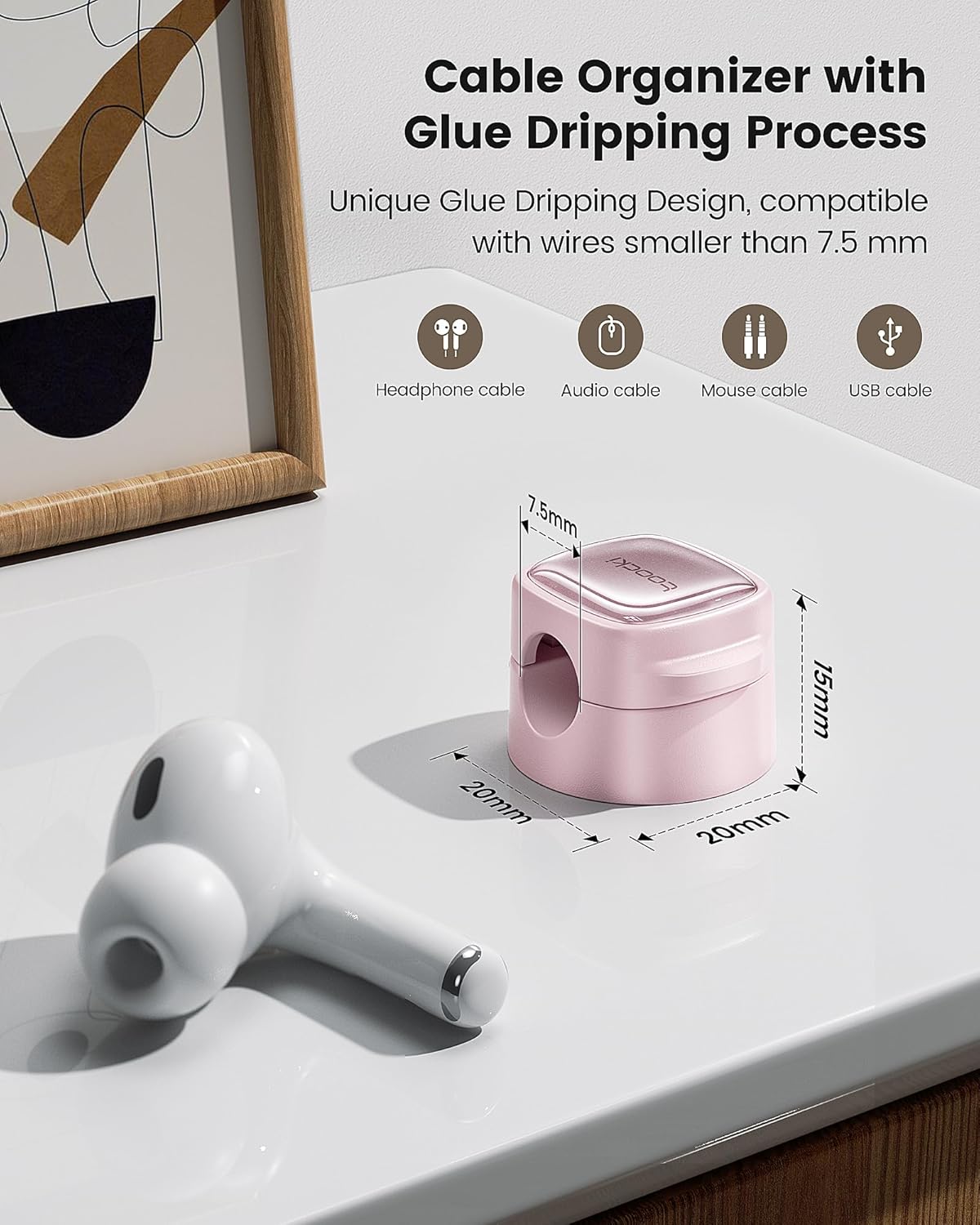 12 Pack Magnetic Cable Clips – Cord Organizer & Holder, Toocki Adhesive Cable Management, Wire Holder for USB Charging Cables, Ideal for Home, Office, Car, Desk, and Nightstand-Pink