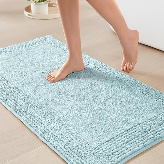 Madison Park Splendor Reversible 100% Cotton Tufted Bathroom Rug-3000 GSM Hotel Quality Luxurious Plush Medium Pile Bath Mat Absorbent, Quick Dry, Shower Room Décor, 17x24 Blue