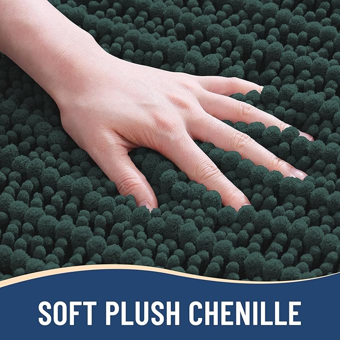 Arotive Luxury Chenille Bathroom Rug Mat, Extra Soft Thick Absorbent Shaggy Bath Rugs, Non-Slip Machine Wash Dry, Plush Bath Mats for Bathroom, Shower and Tub, 60x20, Dark Green