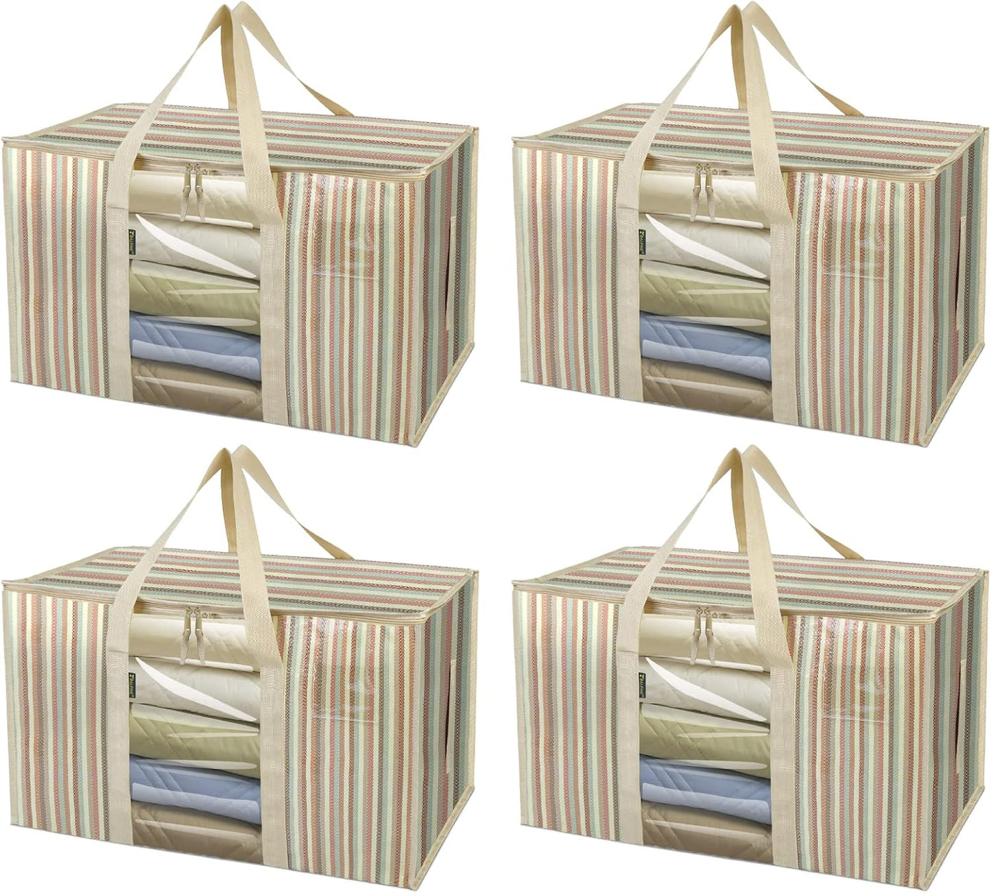 BALEINE 4-Pack Oversized Moving Bags with Reinforced Handles, Heavy-Duty Storage Tote Moving Supplies for Packaging, Camping (Color Stripe, 4-Pack)