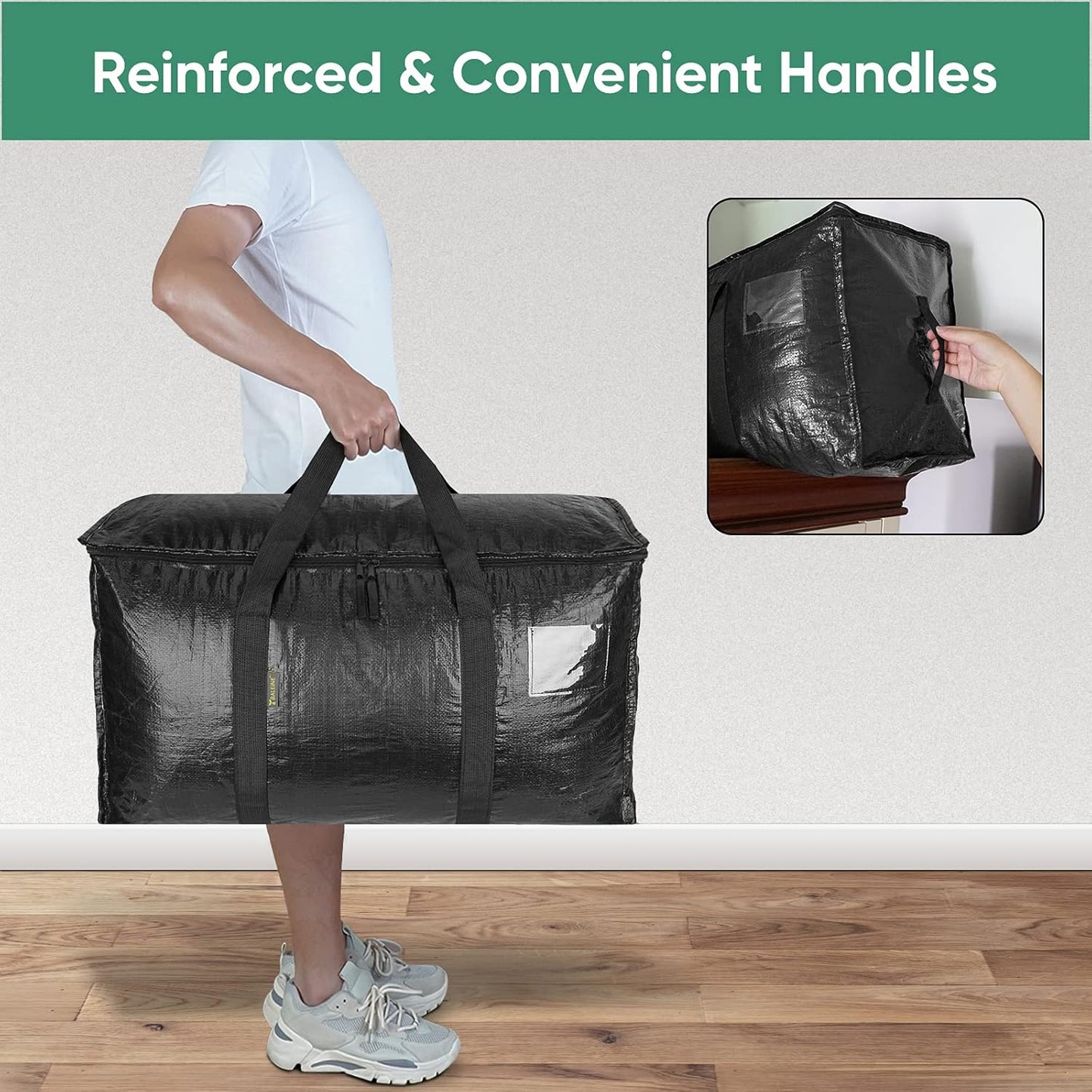 BALEINE 8-Pack Oversized Moving Bags with Reinforced Handles, Heavy-Duty Storage Tote for Clothes, Moving Supplies (Black, 8-Pack)