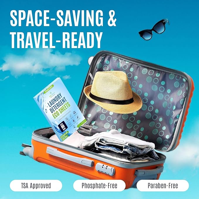 Eco-Friendly 80 Loads Ultra Concentrated Laundry Detergent Sheets Stain-Fighting Enzymes & Plant Powered, Washer Sheets, Space Saving, Travel Friendly for Hot/Cold Cycles - Pack of 2