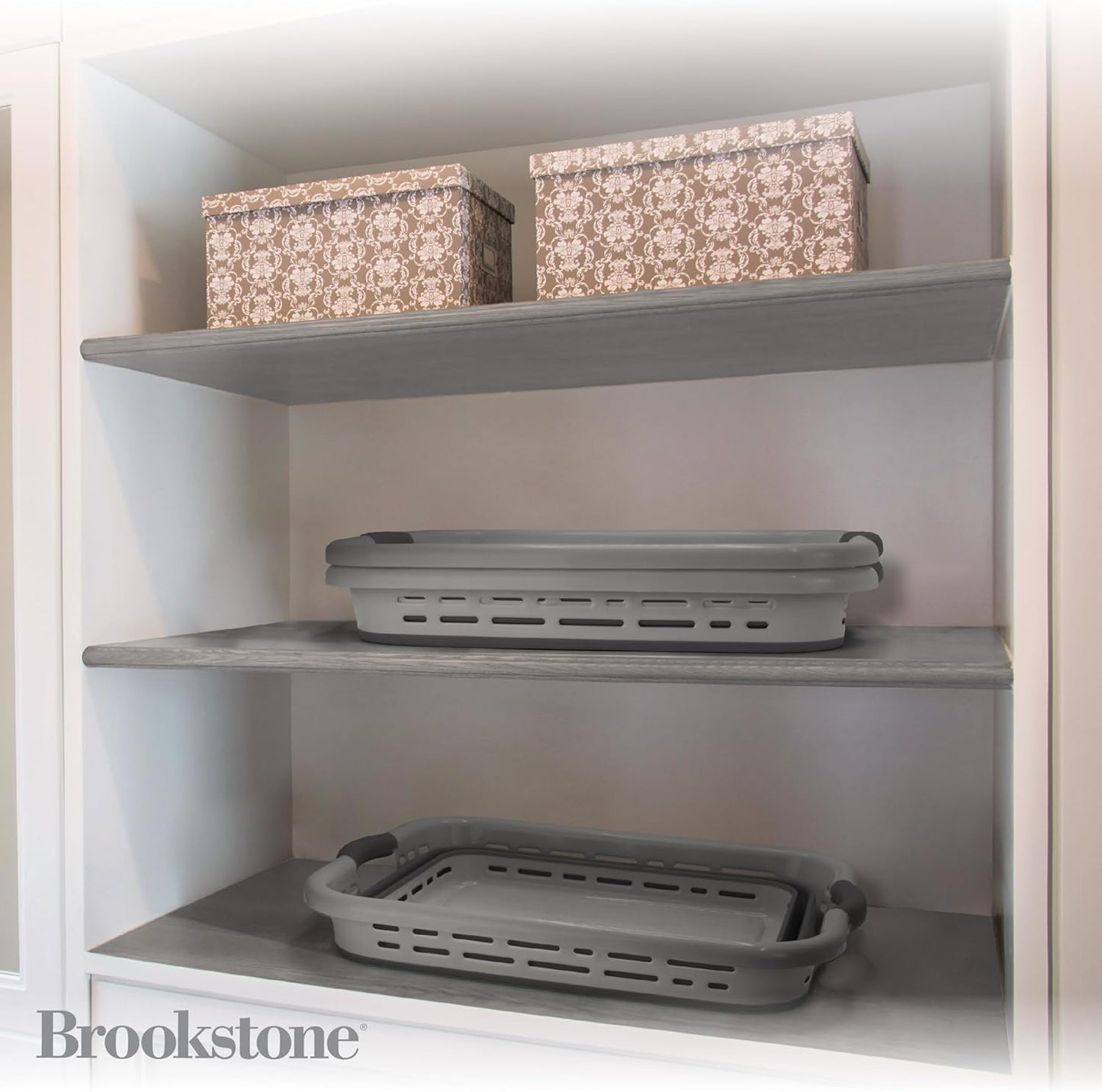 BROOKSTONE, 11 GALLONS - [OUR LARGEST BASKET EVER] 24" Collapsible Laundry Basket, Comfort Non-Slip Grip Handles, Minimalist Space Saving Design, Portable Pop-Up Hamper, [BPA FREE] Dark Grey