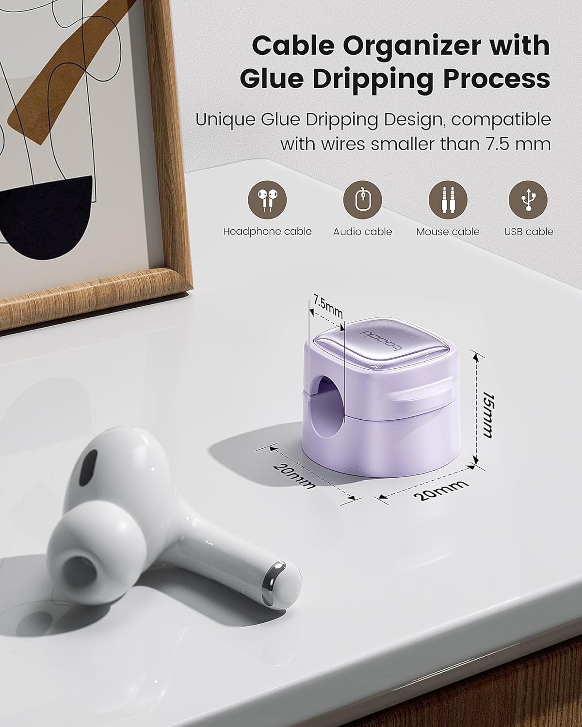 6 Pack Magnetic Cable Clips – Cord Organizer & Holder, Toocki Adhesive Cable Management, Wire Holder for USB Charging Cables, Ideal for Home, Office, Car, Desk, and Nightstand-Purple