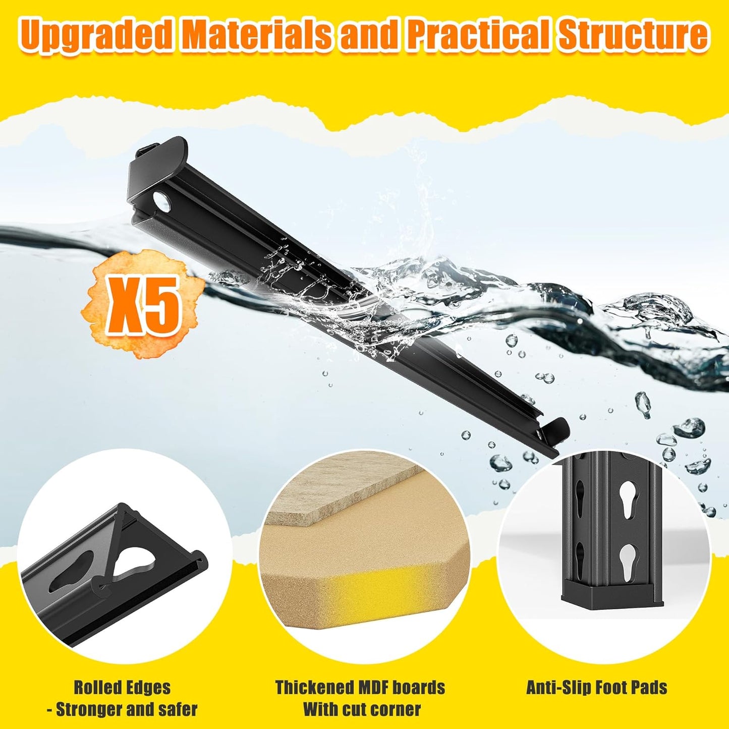 72.12" H Garage Shelving, Storage Shelves Load 2100LBS, 5-Tier Adjustable Shelving Unit with Thickened Wooden Boards for Multiple Scenarios, 72.12" H x 35.55" W x 11.85" D, Black, 3 Pack