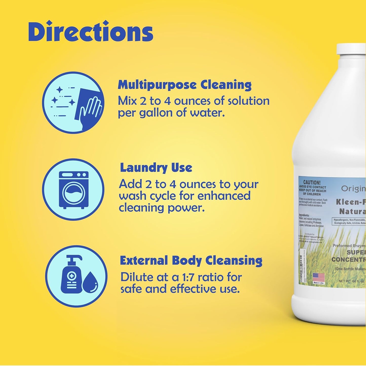 Naturally Preformed Enzyme Cleaner, Enzyme Solution, Multi-Purpose Cleaner, Laundry Additive, and More - Concentrate - Original Scent - 64oz