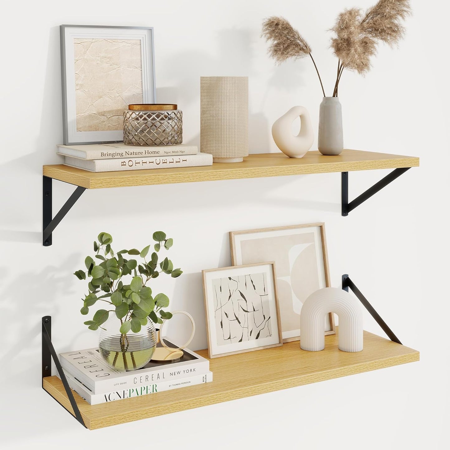 Axeman Deep Floating Shelves for Wall - 30 Inch Wide x 10 Inch Deep Floating Shelves Set of 2 -Oak Wide Wall Shelves for Living Room Bathroom Bedroom