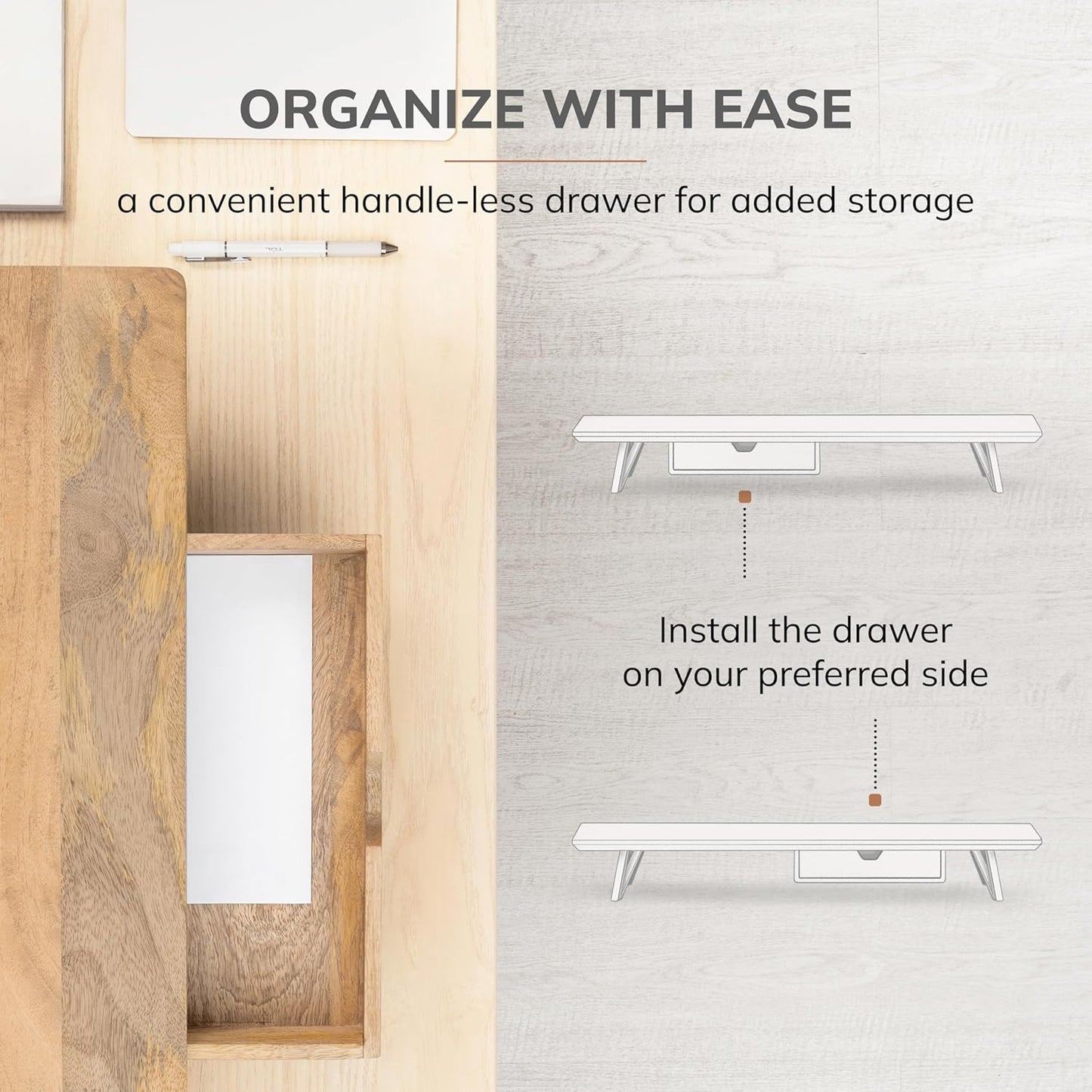 Anji Mountain Monitor Stand - Desktop Organizer & Laptop Riser, Ergonomic Monitor Riser, Space-Saving Monitor Stand for Desk, Durable Construction, Easy Assembly, Ideal for Home & Office,White Wash