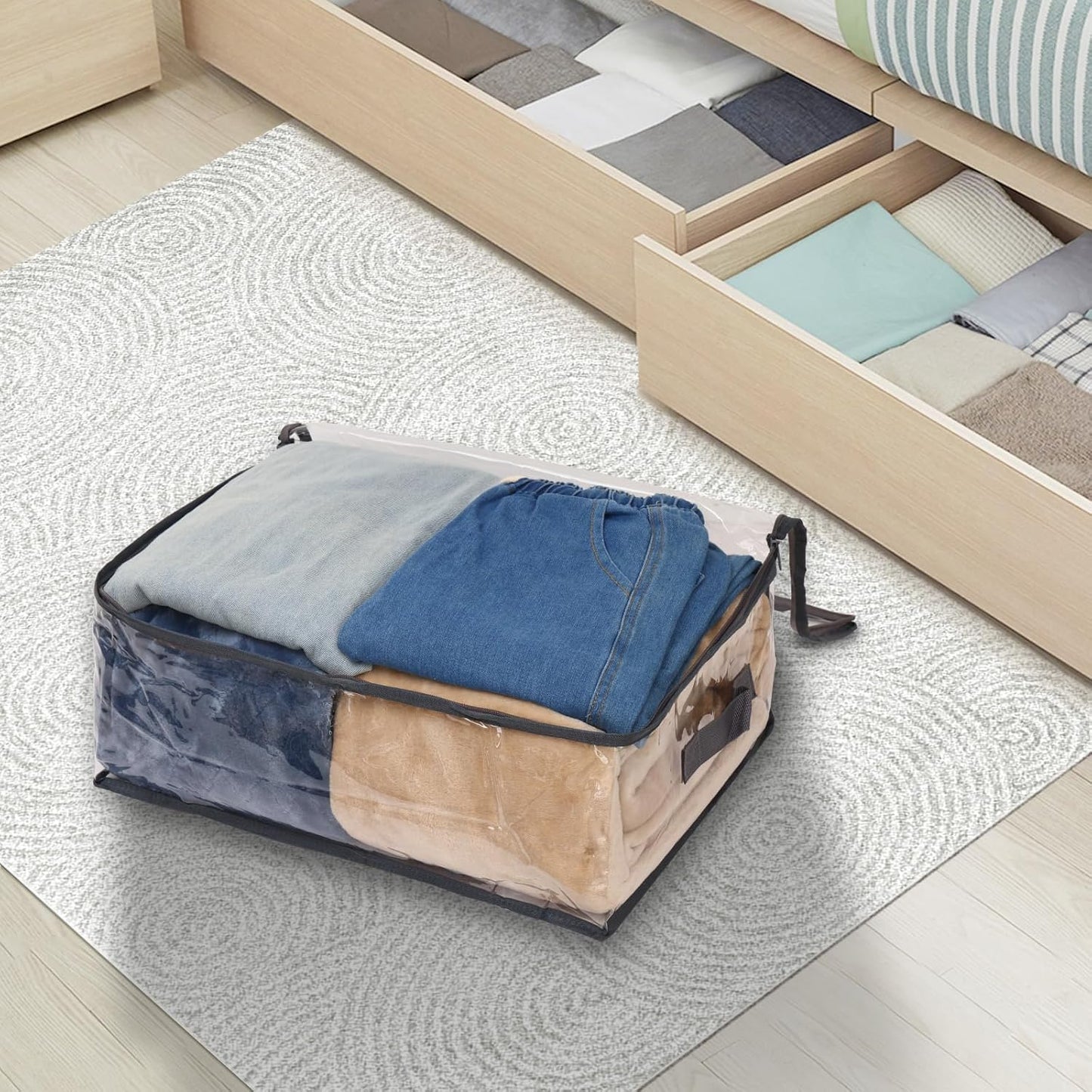 Fixwal 2pcs Small Comforter Storage Bags with Zipper 35L Capacity, Clear Plastic Closet Storage and Organizers for Clothing Sweaters Bedding Blankets