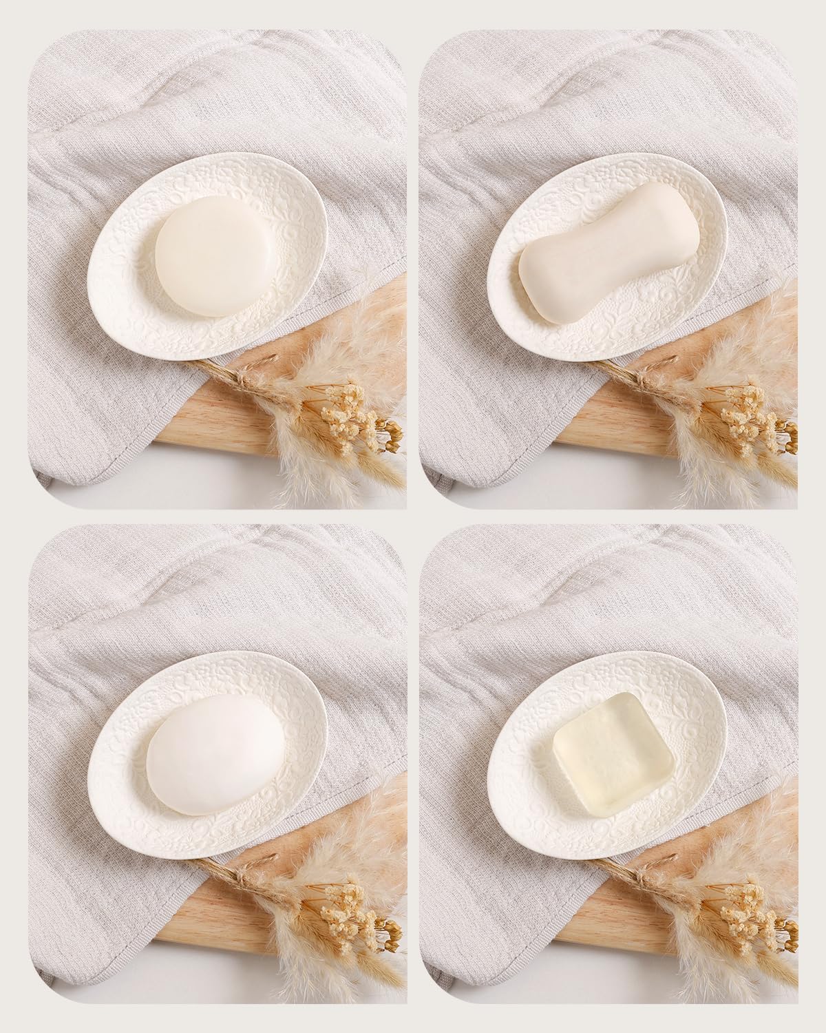 Bathroom Accessories Set with Embossed Design 4PCS, Ceramic White Bathroom Accessory Set Bathroom Toothbrush Holder Set Home Decor, 1 Soap Dispenser 13.5oz, 2 Tumbler Cup, 1 Soap Dish, ANTIS'S HOME