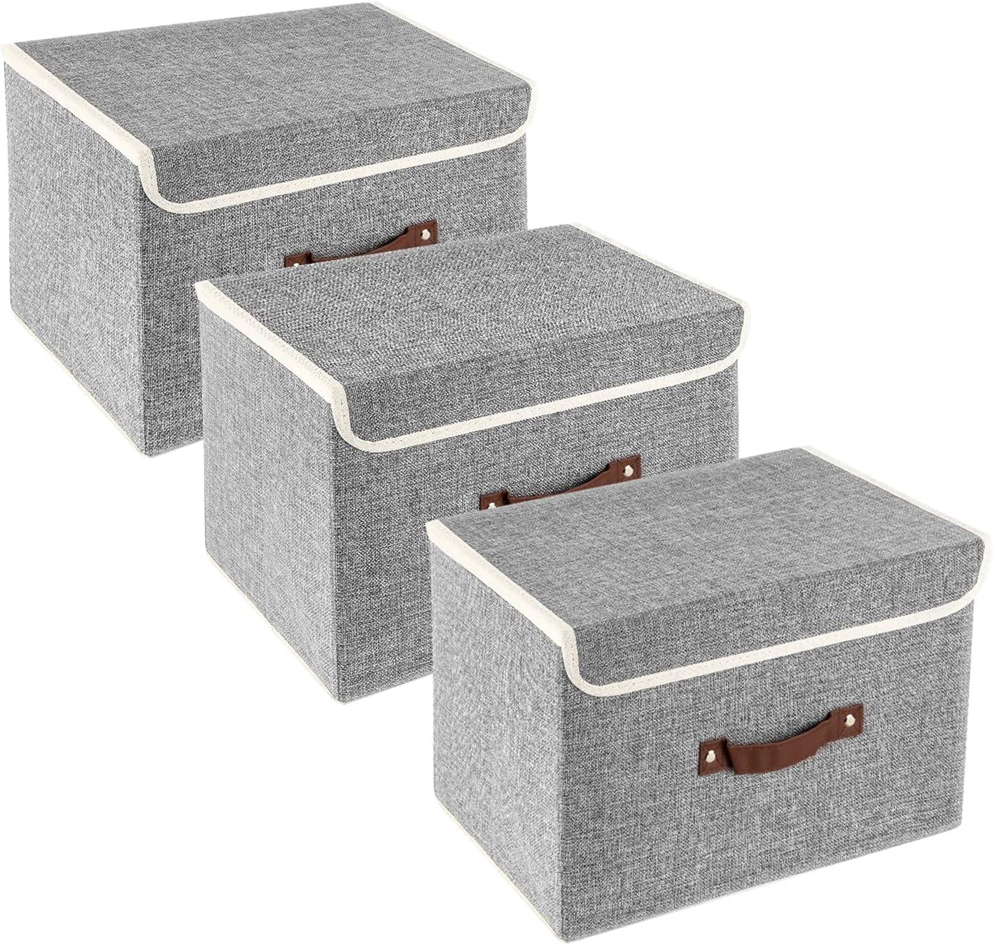 TYEERS Collapsible Storage Boxes, Washable Fabric Storage Bins with Lids, 14.9x9.8x9.8 inches, 3 Pack, Gray