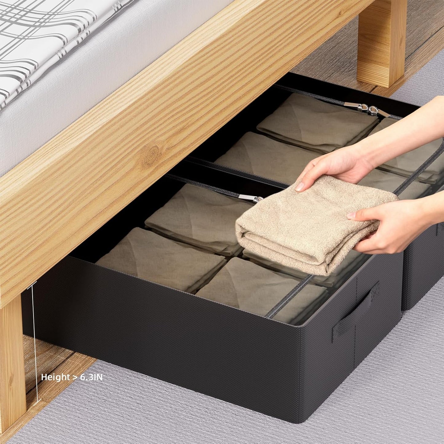 CYhom Under Bed Storage Bins Frame Storage Box Oxford Fabric Sturdy Underbed Container Foldable Stackable Large Capacity Clothes Organizer