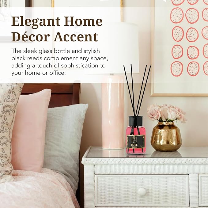 Reed Diffuser Set with Sticks for Home – Bathroom, Bedroom & Office Aromatherapy – Long Lasting Scented Oil Diffuser with Sticks – Luxury Room Fragrance Diffuser 55ml,1.7 fl oz (Rose)