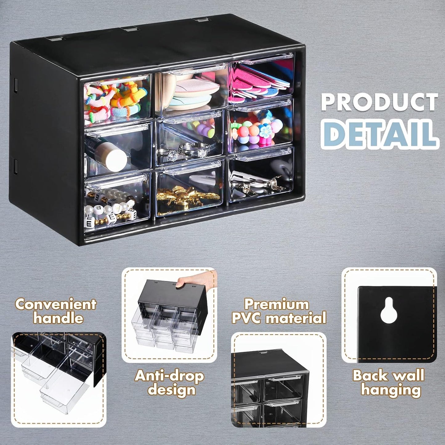 Amyhill 6 Pcs Mini Drawer Organizer Small Organizer with 9 Drawers Plastic Desktop Craft Storage Box for Office Home Room Jewelry Cosmetics Collection(Black)