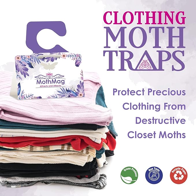 MothMag Clothes & Closet Moth Trap – Pheromone Lure for Fabrics, Carpets, Wardrobes – Mothballs Alternative, Indoor Insect Control