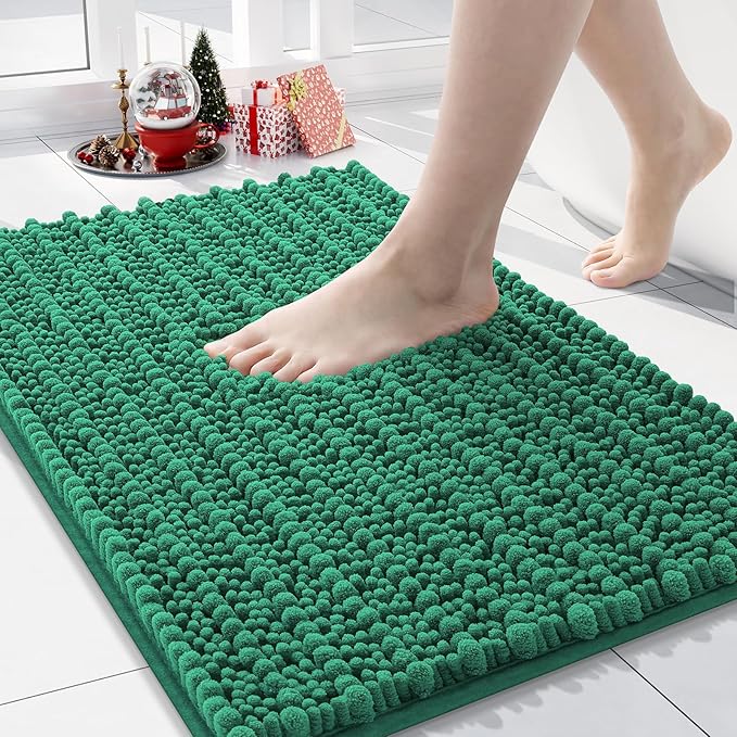 Arotive Luxury Chenille Bathroom Rug Mat, Extra Soft Thick Absorbent Shaggy Bath Rugs, Non-Slip Machine Wash Dry, Plush Bath Mats for Bathroom, Shower and Tub, 24x16, Emerald