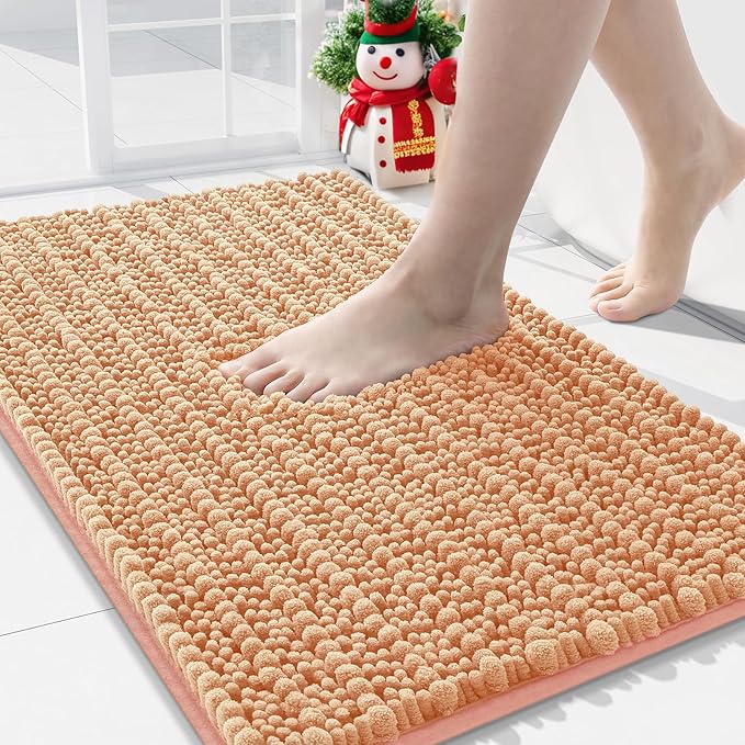 Arotive Luxury Chenille Bathroom Rug Mat, Extra Soft Thick Absorbent Shaggy Bath Rugs, Non-Slip Machine Wash Dry, Plush Bath Mats for Bathroom, Shower and Tub, 30x20, Peach