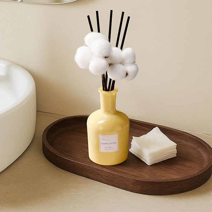 COCORRÍNA Reed Diffuser – Clean Cotton Scent, 6.76 oz Essential Oil with Sticks & Real Cotton, Long-Lasting Fragrance for Bedroom or Bathroom Décor