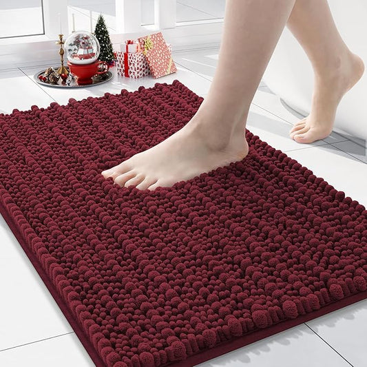 Arotive Luxury Chenille Bathroom Rug Mat, Extra Soft Thick Absorbent Shaggy Bath Rugs, Non-Slip Machine Wash Dry, Plush Bath Mats for Bathroom, Shower and Tub, 24x16, Burgundy