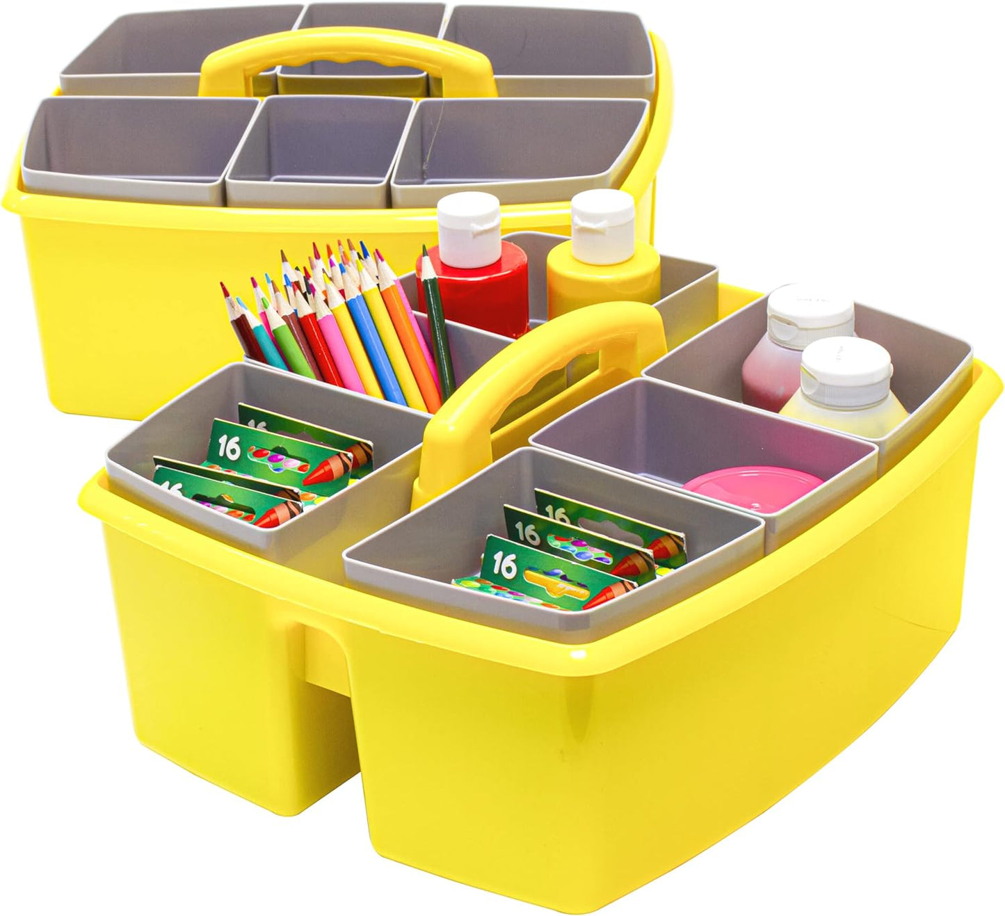 Storex Large Classroom Caddy with Cups, 13 x 11 x 6.575 Inches, Yellow, Case of 2 (00982A02C)