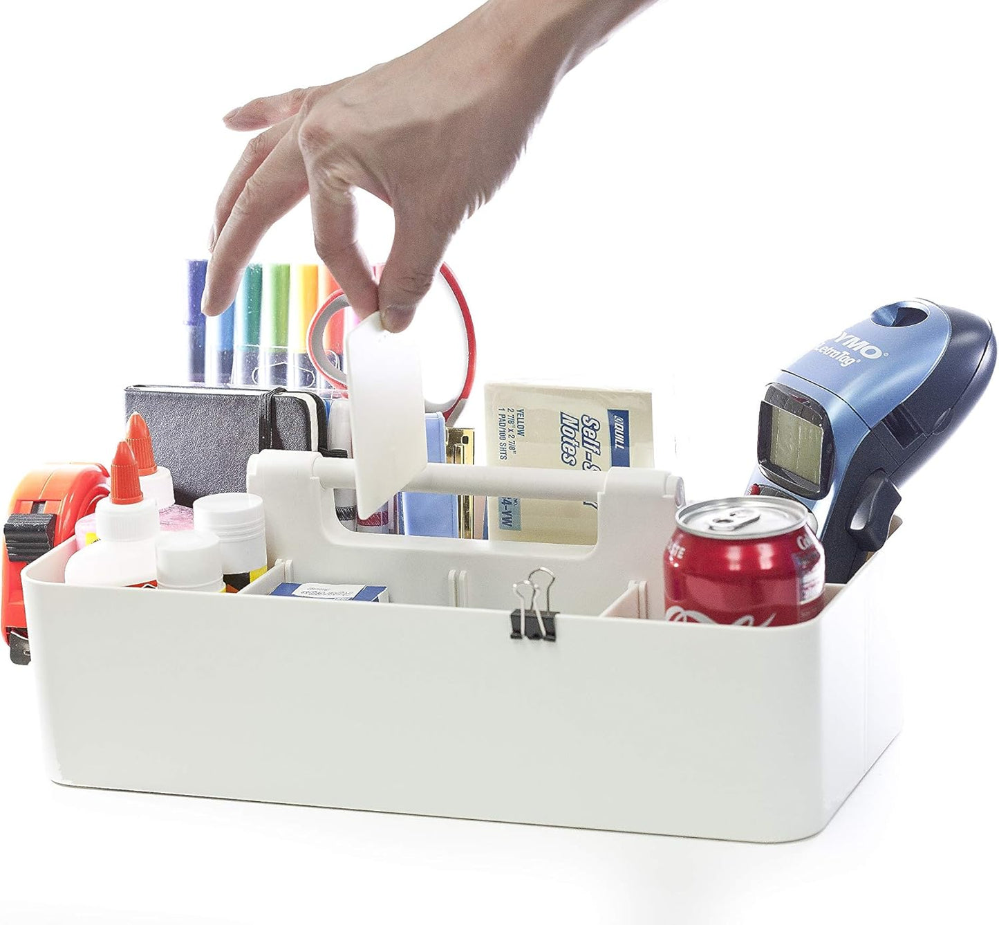 Portable Caddy Organizer -2 Stackable Plastic Caddy with Handle | Desk, Makeup, Dorm Caddy, Classroom Art Organizers (Made In Usa) (Black/Ivory)