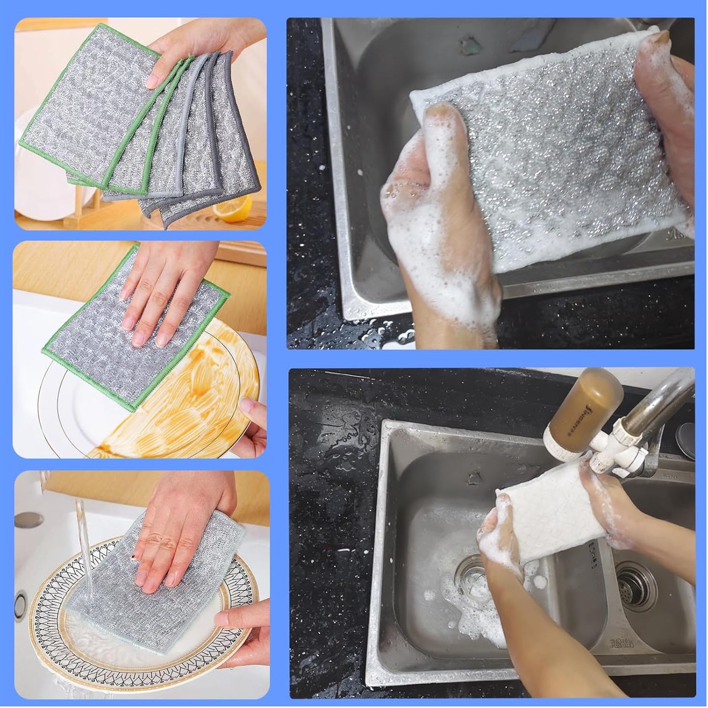 New thickened double-sided metal wire dishwashing cloth, suitable for both dry and wet use, scratch free dishwashing cloth, suitable for kitchen cleaning, cookware, tableware, sink (2 pieces)