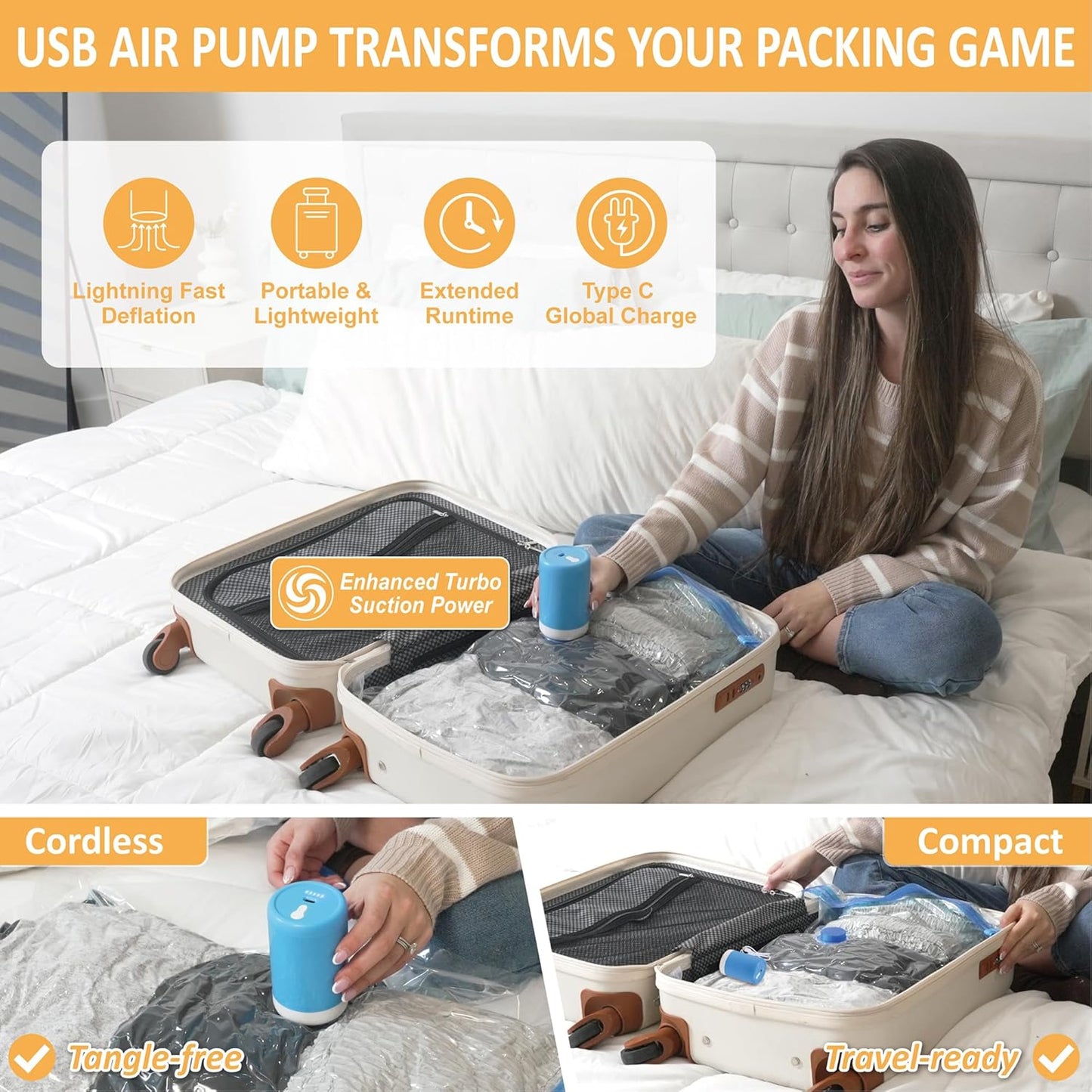 22 Pack Vacuum Storage Bags with Portable Electric Pump, Vacuum Seal Space Saver Bags for Clothing, Pillows, Blanket, Bedding, Comforters