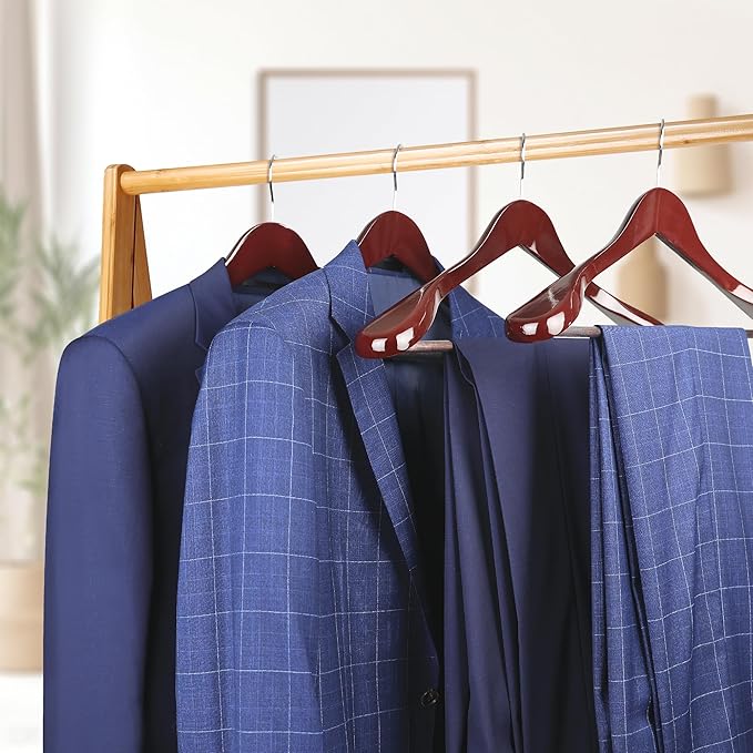 Coat Hanger 8-Pack, MEQUTION Wood Hangers Trouser Hangers Extra Wide Shoulder Wooden Hangers for Heavy Coat, Sweater, Skirt, Suit, Pants, Retro Finish (Cherry)