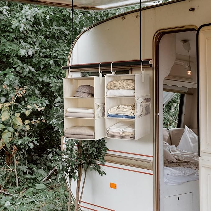 StorageWorks 6-Shelf Closet Organizers, Two 3-Shelf Separable Hanging Shelves for Closet, 12" D x 12" W x 48 ¼"H, Mixing of Beige, White & Ivory