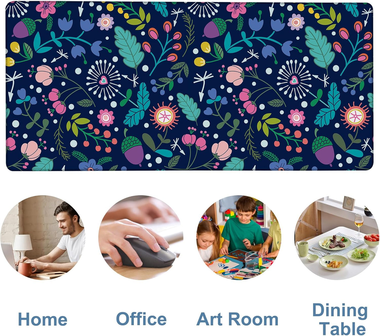 Gaming Desk Pad Large Extra Length Beautiful Floral Mouse Pad Keyboard Laptop Non-Slip Waterproof with Rubber Base Thick Stitched Edge Mouse Mat for Office Home 35.4 x 15.7 Inches