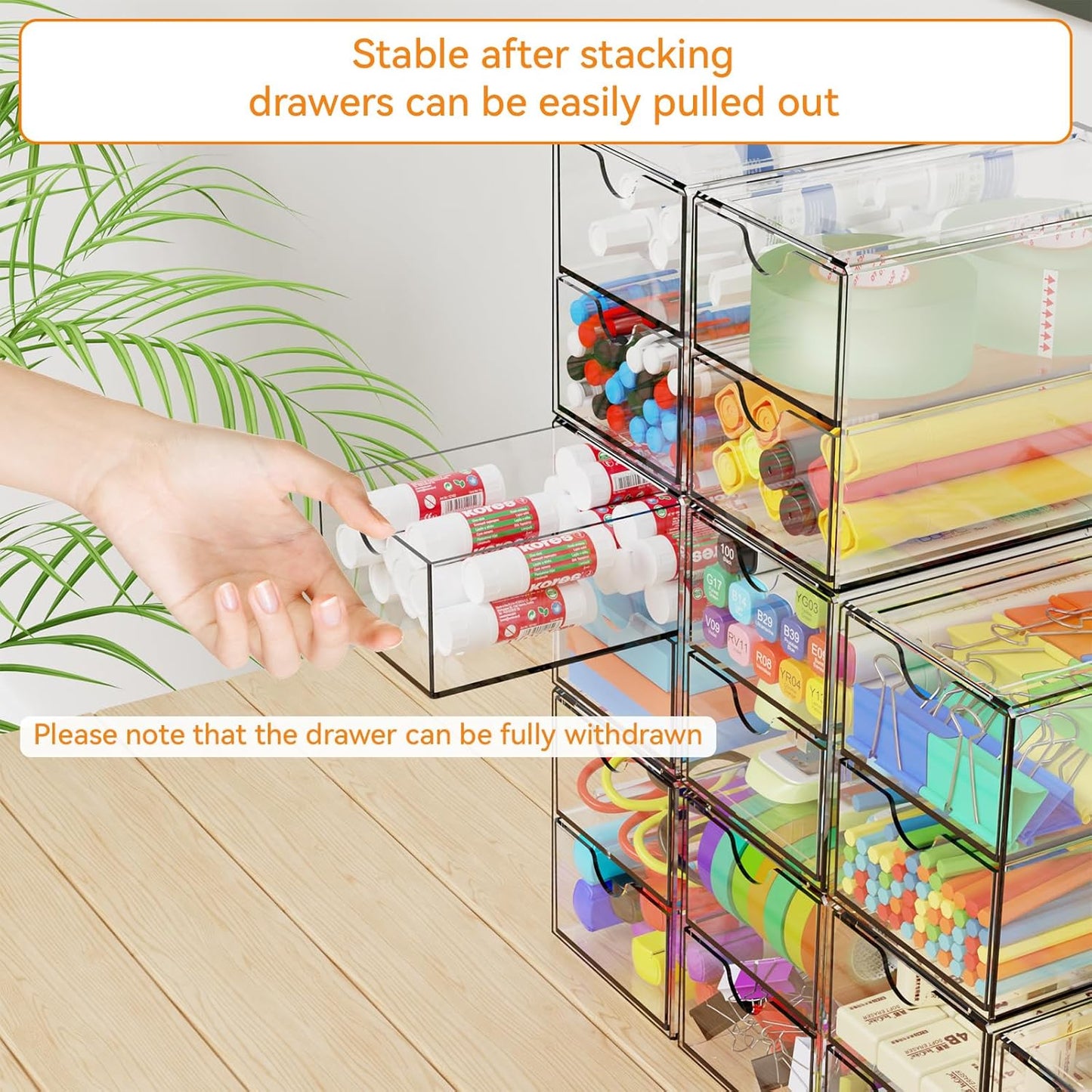 Yieach 9 Pack Small Acrylic Drawers With 18 Drawers,Clear Drawer Organizers Stackable,School,Office Supplies Organizer And Storage Bins for Stationery,Pen,Pencil,Craft,Glasses,Sunglass Organizer Case