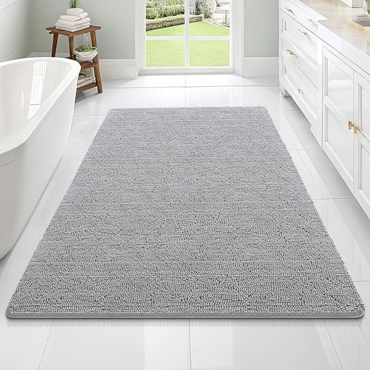 OLANLY Bathroom Rugs 70x46, Extra Soft Absorbent Chenille Bath Rugs, Rubber Backing Quick Dry, Machine Washable Bath Mats for Bathroom Floor, Tub and Shower, Home Decor Accessories, Light Grey