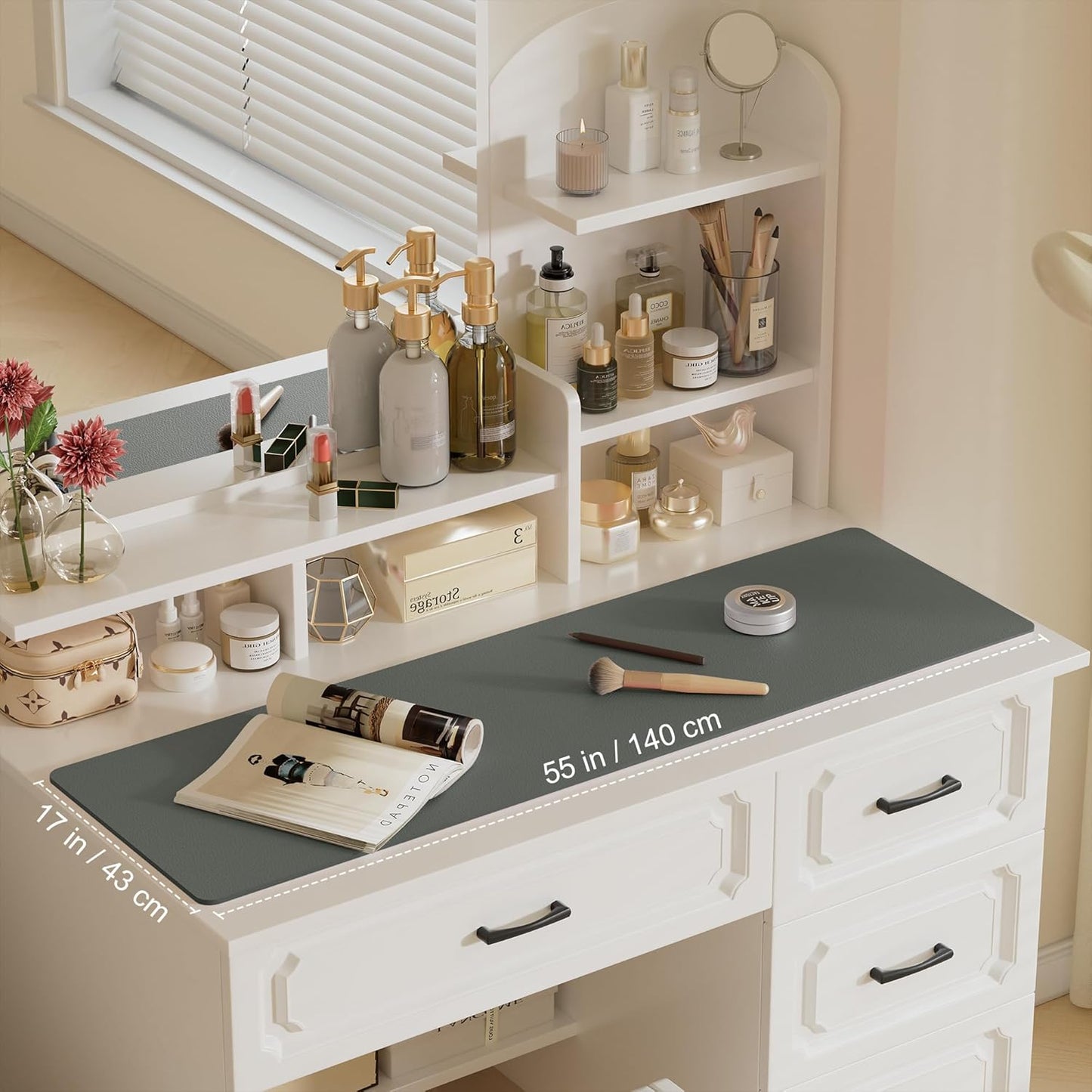 Aothia Leather Desk Pad Protector, Office Desk Mat, Large Mouse Pad, Laptop Desk Pad, Non-Slip PU Leather Desk Blotter, Waterproof Desk Writing Pad for Office and Home (Jungle Green, 55" x 17")