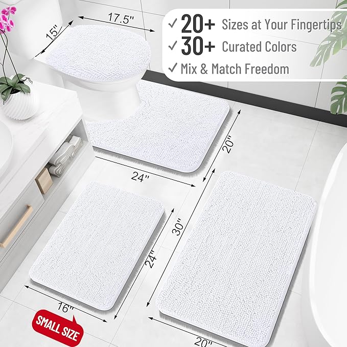 OLANLY Toilet Rugs U-Shaped 20x20, Extra Soft Absorbent Chenille Contour Bathroom Rugs for Toilet, Dry Quickly, Machine Washable, Non-Slip Bath Mat, White