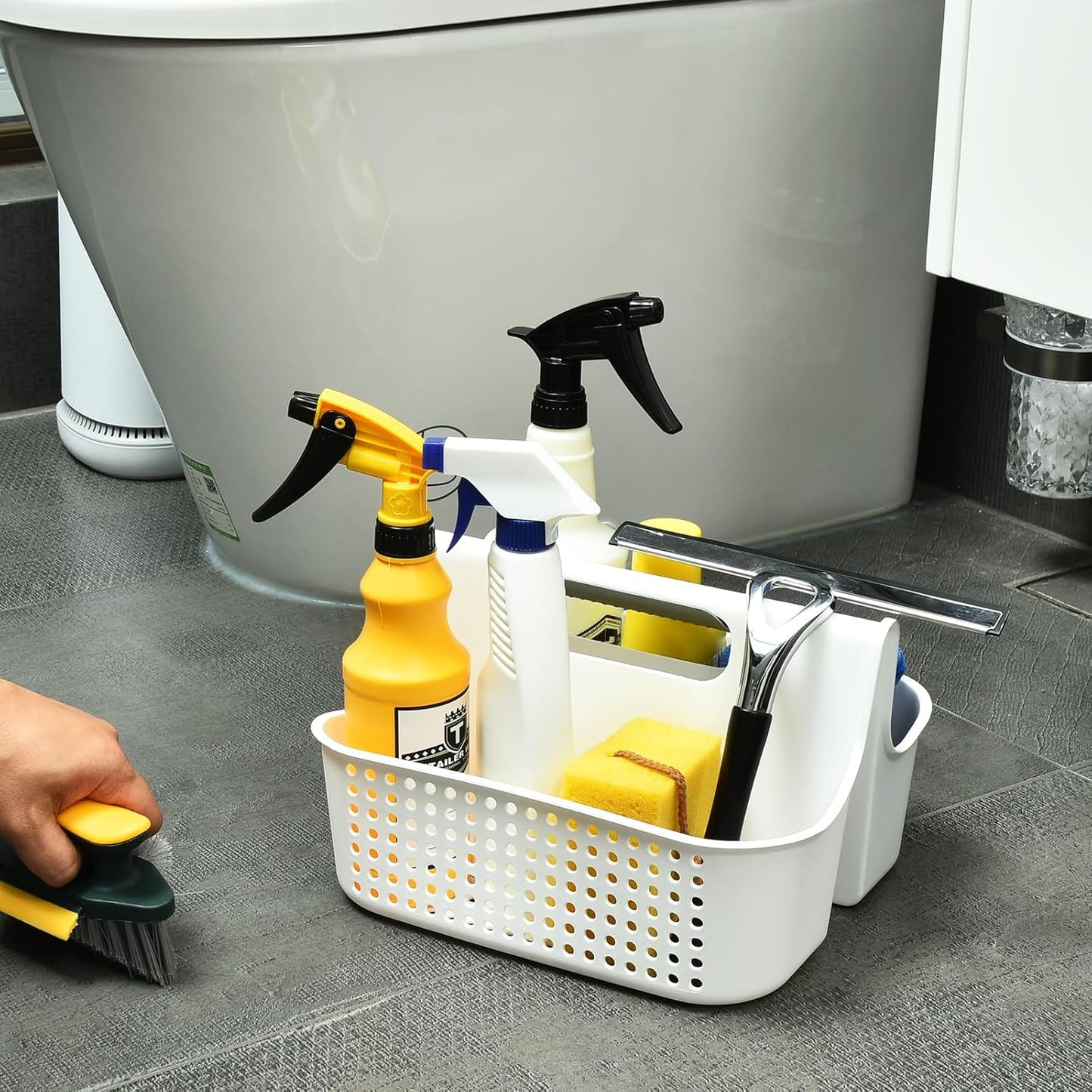 ALINK Portable Plastic Shower Caddy Basket, Large Cleaning Supply Caddy Organizer Storage Tote with Handle for Bathroom, College, Self, Cabinet, Dorm Room Essentials - White