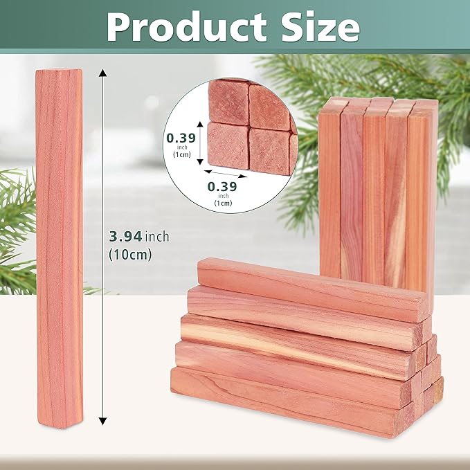50PCS Cedar Blocks for Clothes Storage, 100% Aromatic Red Cedar Wood Sticks Chips for Closet, Wardrobe, Drawers