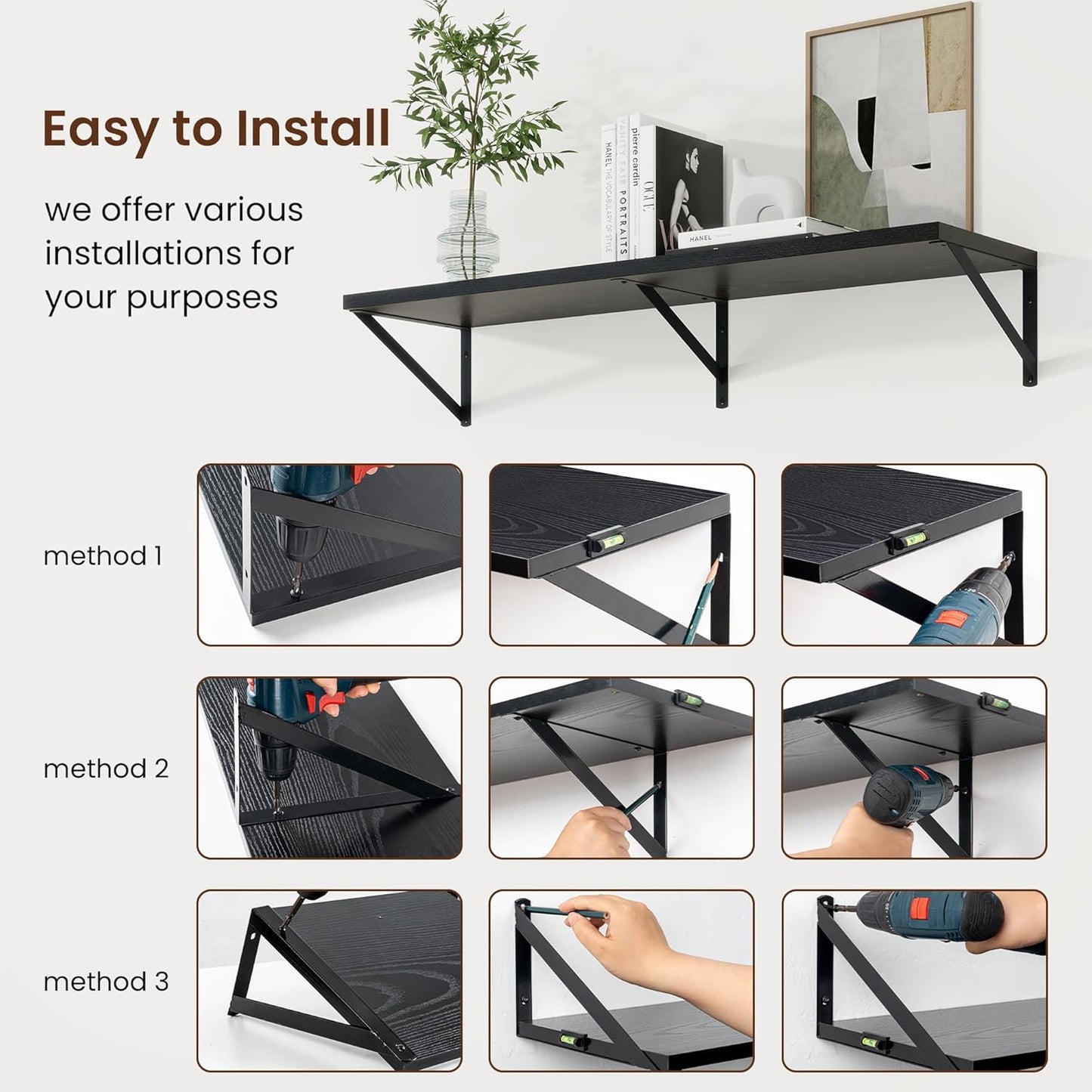 Axeman Black Floating Shelves for Wall - 36 Inch Wide x 10 Inch Deep Floating Shelves Set of 2 -Black Wide Wall Shelves for Living Room Bathroom Bedroom