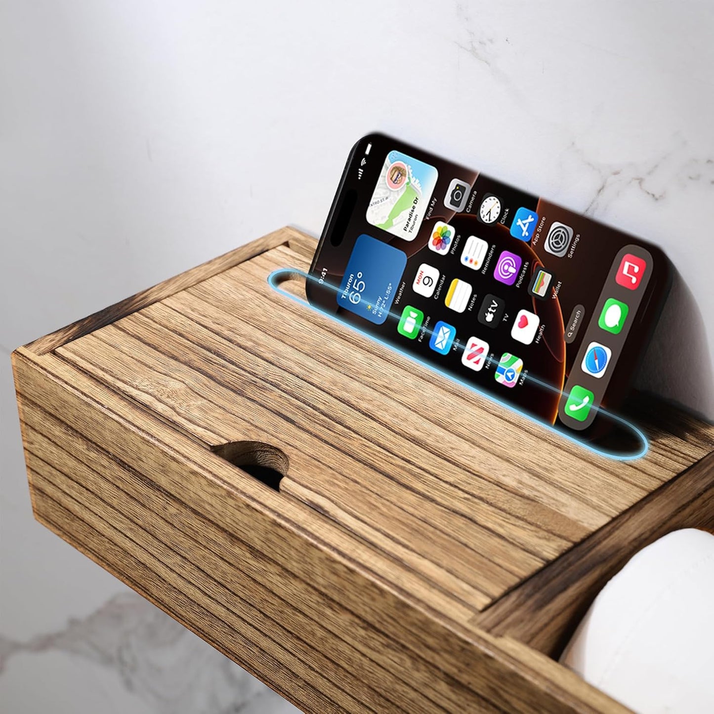 Toilet Paper Holder - Holder Phone & Wipes Holder, Adhesive Toilet Roll Holder Wooden Rustic, Hidden Storage Drawer for Wipes Tampon, Farmhouse Bathroom Decor