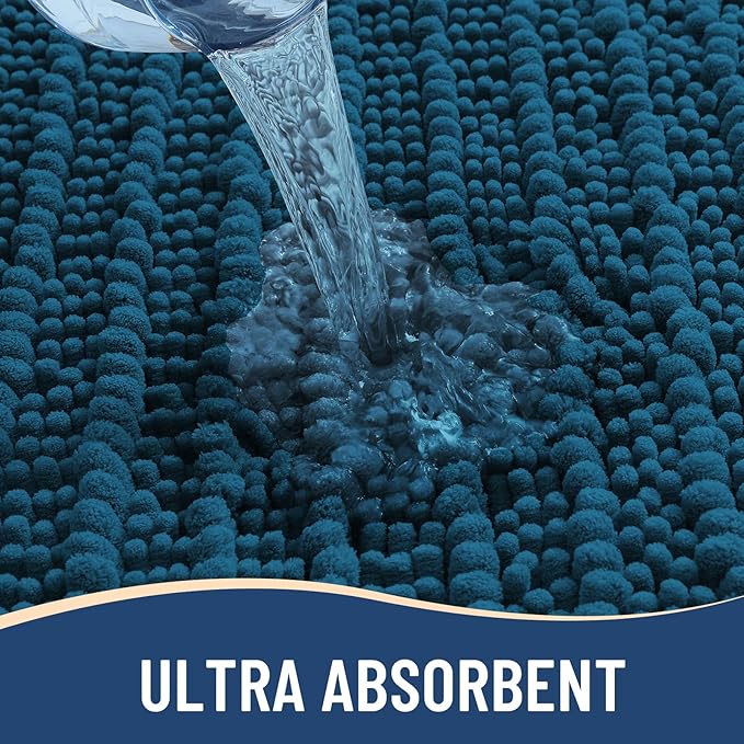 Arotive Luxury Chenille Bathroom Rug Mat, Extra Soft Thick Absorbent Shaggy Bath Rugs, Non-Slip Machine Wash Dry, Plush Bath Mats for Bathroom, Shower and Tub, 70x24, Peacock Blue