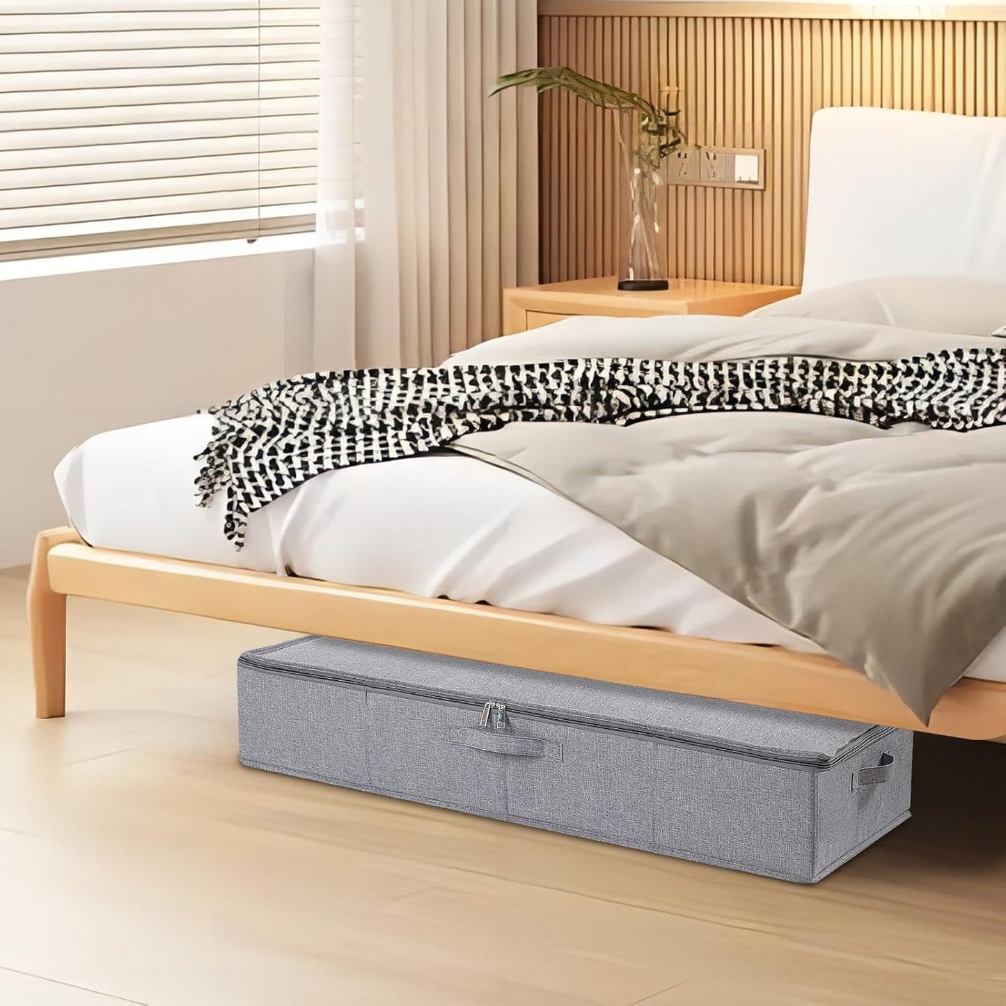 Underbed Storage Box, 23.6 x 11.8 x 5.9 Inch Clothes Organizer With Sturdy Structure and Reinforced Handles for Blanket, Sheets, Pillows, Towels, Shoes, Grey, 3 Pack